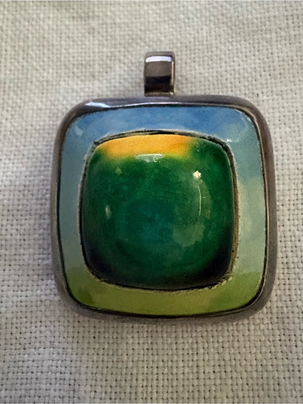 Artisan Made Green Square Enamel Pendant Necklace